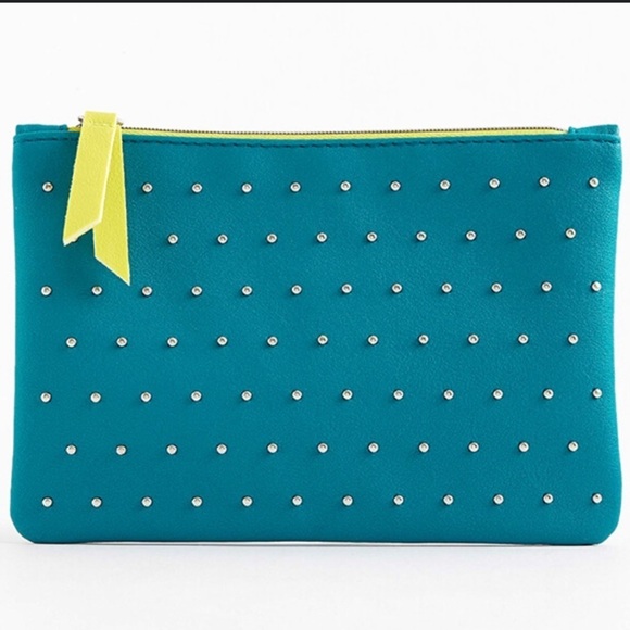 ipsy Handbags - Ipsy Glam Bag Teal with Silver Studs Top Zip Makeup March 2020 Bag EUC